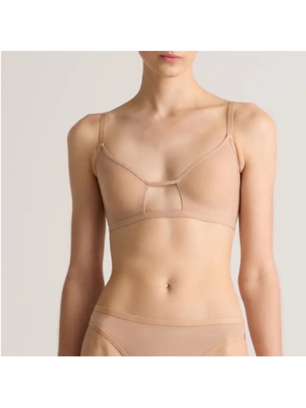 NWOT Quince Belgian Mesh Sheer Cutout Bralette in Sand Sz M - Picture 6 of 6